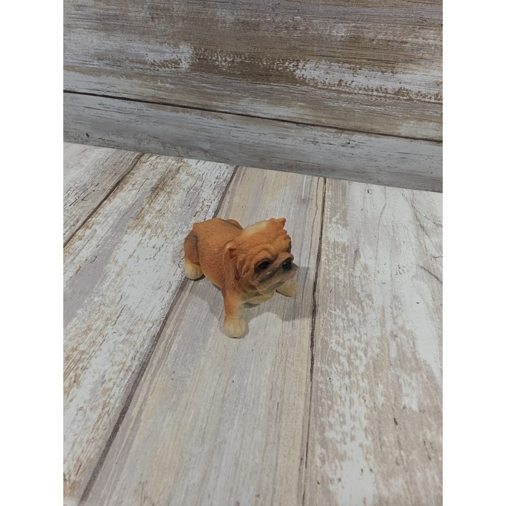 Miniature Resin Bulldog Figurine Brown Tan Resting Dog Statue 2.5 Inch